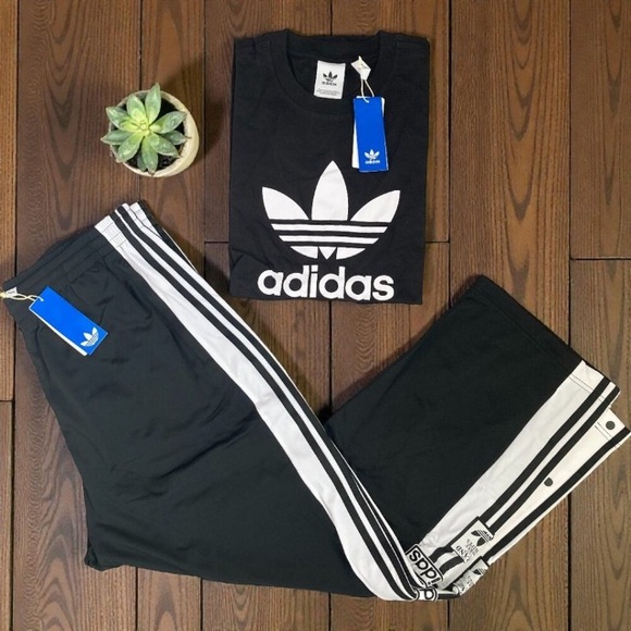🤩Adidas Originals Black and White Logo T-Shirt & Track Pants Set L & XL Mens new - Picture 2 of 4